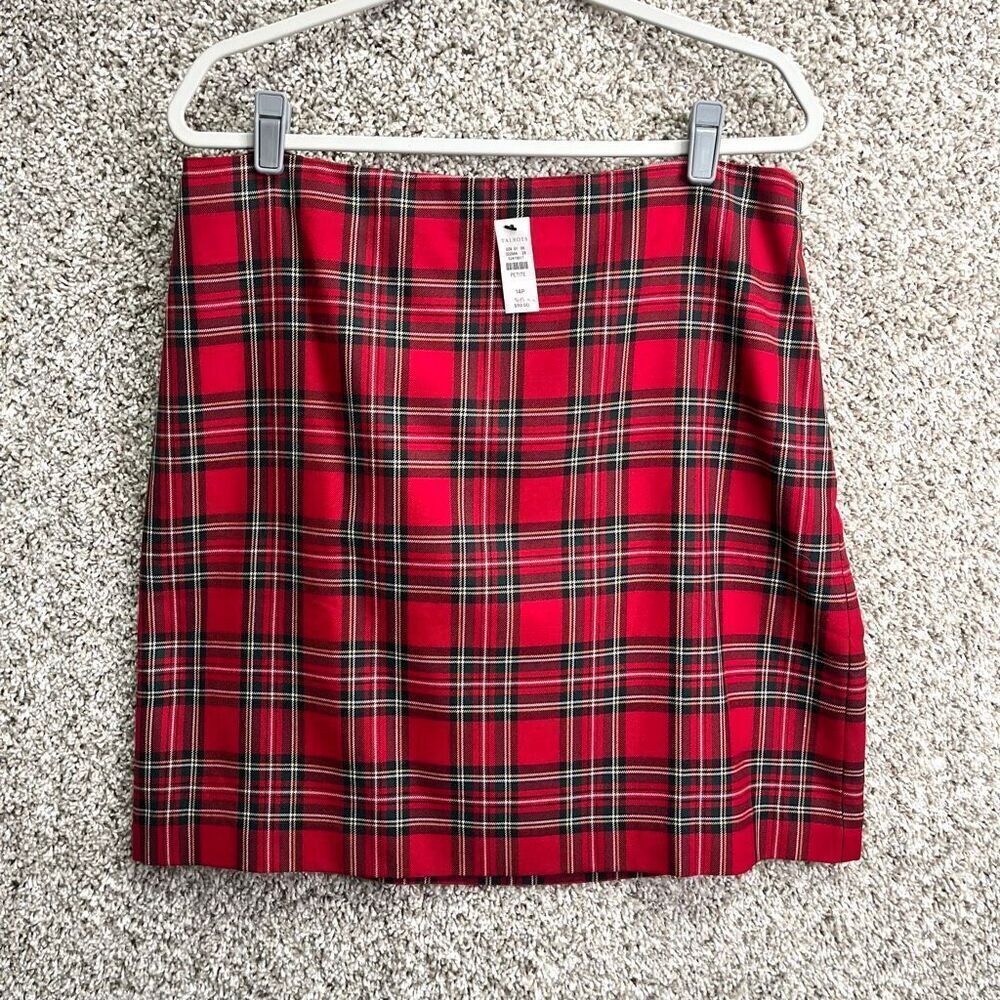 Talbots Skirt Women's 14P Red Plaid Side Zip Mini‎ NWT